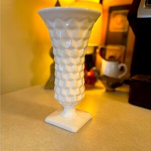 RARE Vintage square footed diamond cut milkglass vase